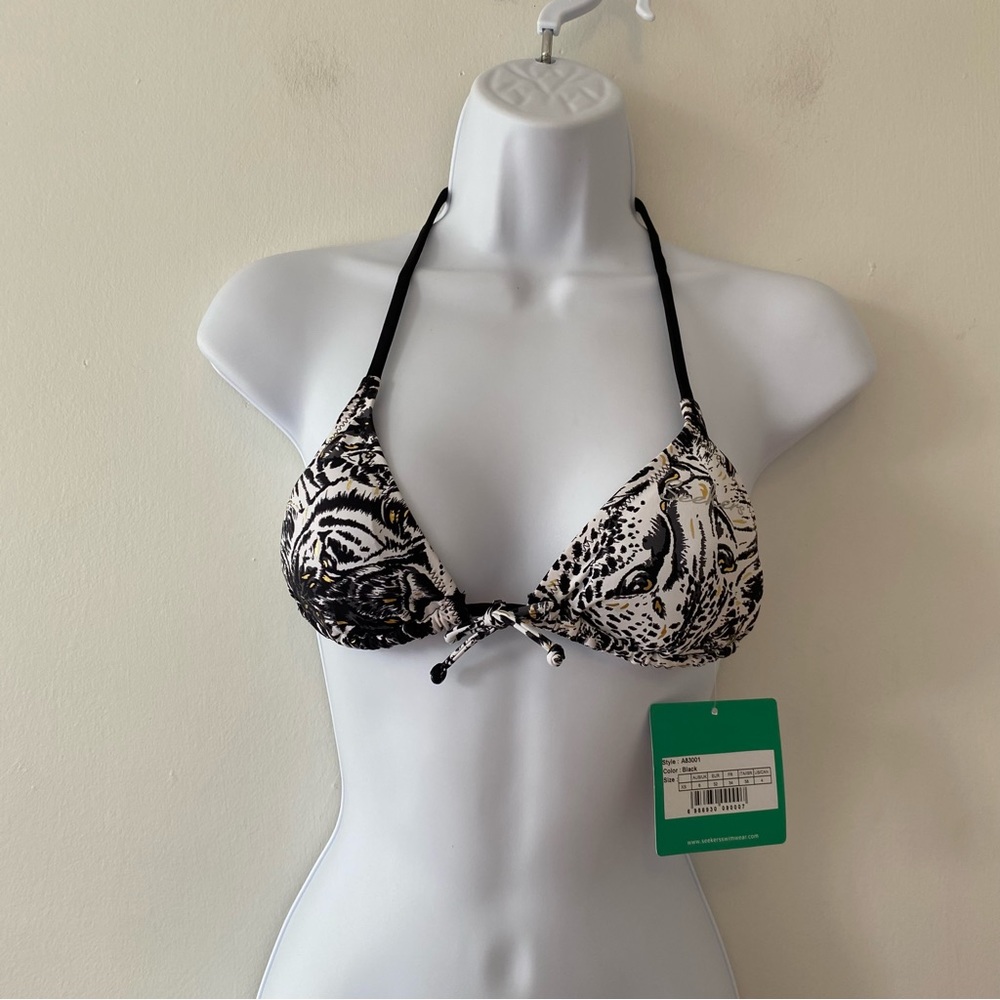 Seekers Swim bikini top only string ties black tiger animal print